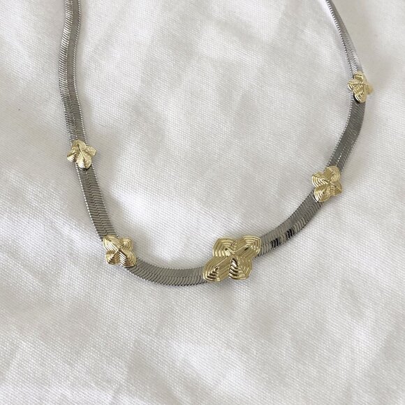 Abbie Mixed Metal Herringbone Necklace NEW - Picture 1 of 4